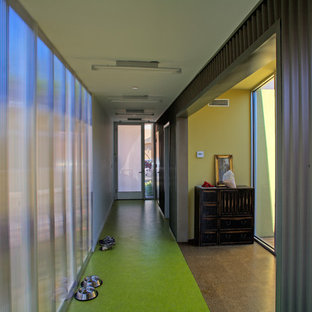 Idee per un ingresso o corridoio moderno con pavimento verde