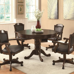 Coaster 100873-Set Espresso 5 Pcs Game Table and Chairs Set - Dining Sets