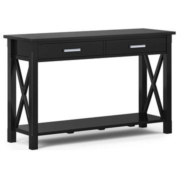 Elegant Console Table, X-Shaped Sides & Drawers With Chrome Pull Handles, Black