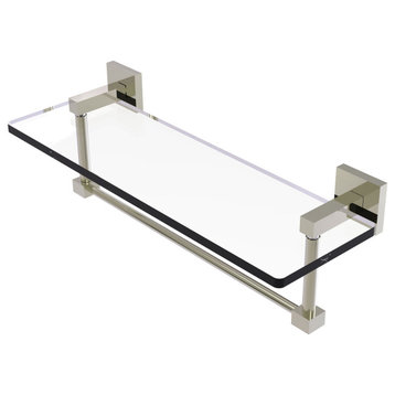 Montero 16" Glass Vanity Shelf with Integrated Towel Bar, Polished Nickel