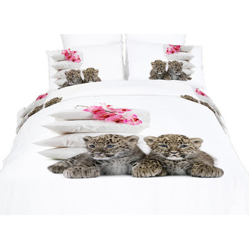 Baby Leopards, Cotton Animal Print Bedding Duvet Cover Sheets Set by Dolce Mela