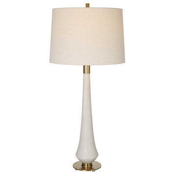 Sleek Faux Marble Table Lamp 36 in Tall Buffet Style Gold Ivory Slim Elegant
