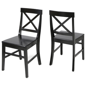 GDF Studio Truda Farmhouse Acacia Wood Dining Chairs, Set of 2, Black