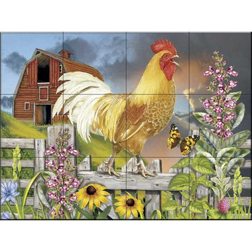 Tile Mural, Yellow Rooster Greeting The Day by Rosiland Solomon