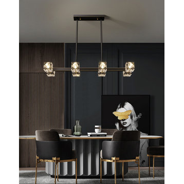 Modern Copper Crystal LED Chandelier For Dining Room, Living Room, Black + Gold, L38.5xw8.2xh22.6"