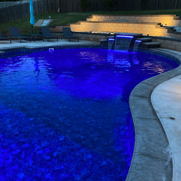 Custom Lagoon shaped polymer vinyl liner pool with Multi-level Waterfall