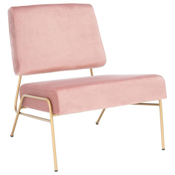 Elegant Accent Chair, Golden Legs With Wide Velvet Seat & Backrest, Dusty Rose