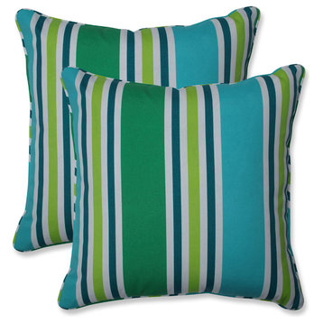 Outdoor/Indoor Aruba Stripe TurquoiseGreen 18.5-inch Throw Pillow, Set of 2