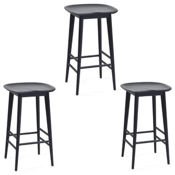 Home Square 3 Piece Solid Acacia Wood Counter Stool Set in Black