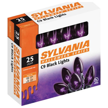 Sylvania V32528 Halloween Pink/Purple C9 25-Light Set with Black Wire, 25'