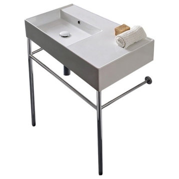 Ceramic Console Sink and Polished Chrome Stand, No Hole