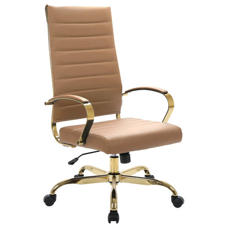 Mid-Back Leather Office Chair Adjustable Height Swivel  Conference Chair, Light Brown