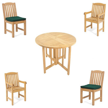 5-Piece Outdoor Teak Dining Set: 48" Butterfly Folding Table & 4 Devon Chairs