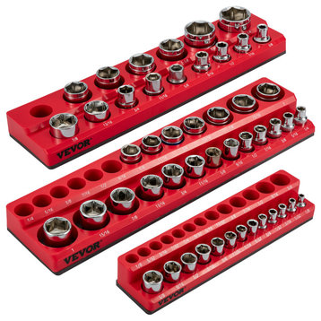 VEVOR Magnetic Socket Organizer Socket Holder 3 -Pieces 1/2, 3/8, 1/4-in SAE Red