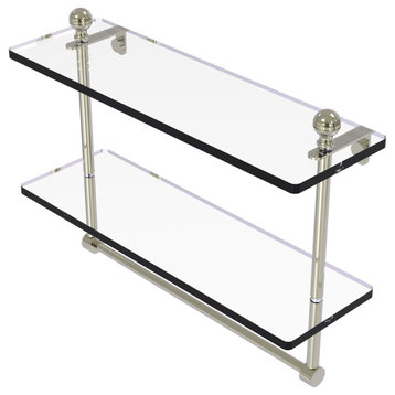 Mambo 16" Two Tiered Glass Shelf with Towel Bar, Polished Nickel