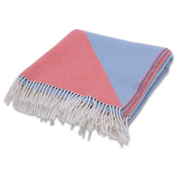 Stone Blue Coral Merino Wool Throw Marco, Stone Blue/Coral