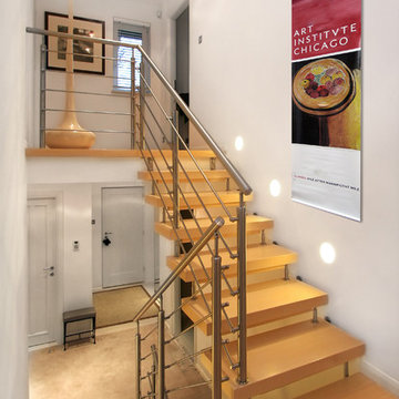 Contemporary stairwell with Art Institute of Chicago "Matisse" Wall Hanging