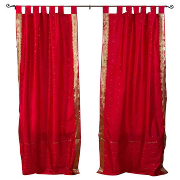Lined-Fire Brick  Tab Top  Sheer Sari Cafe Curtain / Drape - 43W x 24L - Pair