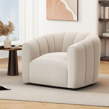 Zarabel Indoor Modern Swivel Club Chair Single, Textured Boucle White