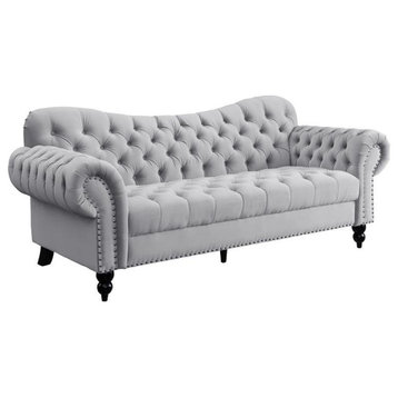 Lexicon Rosalie 83.5" Velvet Fabric Sofa with Nailhead in Light Gray