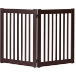 Dynamic Accents - Solid Wood Pet Gates by Amish Craftsman, 32" High, 2 Panel, Mahogany - Highlander Series Solid Wood Pet Gates are Handcrafted by Amish Craftsman - 32" High - 2 Panel - Mahogany Highlander Series Solid Wood Pet Gates are Handcrafted by Amish Craftsman. Built to span small and large areas, it brings an all new versatility to pet gates. Panels are 24" wide and when placed in a zigzag formation it will span 32" to 36" openings. Spindles are spaced 1.75" apart for effective containment of small or large breeds. The Highlander is handcrafted using mortise and tenon construction and our beautiful finishes are applied with care and attention to detail to ensure lasting durability. Made in the USA.