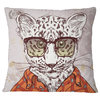 Funny Hipster Leopard With Glasses Animal Throw Pillow, 18"x18"