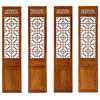 Chinese Brown Geometric Pattern Theme Wood Panel Floor Screen 4pcs Hcs7558