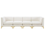 Meridian Furniture - Alina Velvet Upholstered 4-Piece Modular Sofa, Cream - Bring modern beauty to your space with the addition of this Alina Velvet Modular Sofa. This beautiful sofa features deep channel tufting to ramp up its visual interest and add to its resilient demeanor. Its soft cream velvet upholstery blends nicely with existing elements in your room and is sleek to the touch, making this seat a super comfortable one. Part of the modular Alina collection, this sofa has a latch that attaches it to other pieces to create your custom seating arrangement.