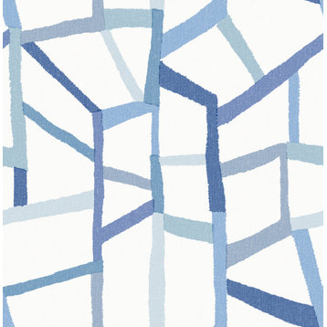 Tate Blue Geometric Linen Wallpaper Bolt