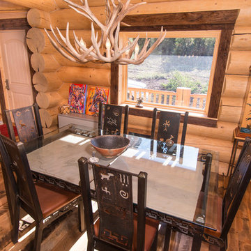Log home with mushroom wood trim accent and skip-planed Traiblazer floor