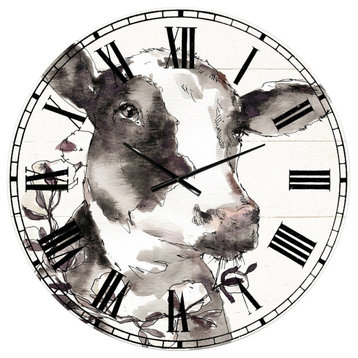 Cow Portrait Country Life Wildlife Oversized Metal Clock, 36x36