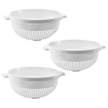 YBM Home Plastic Round Deep Colander Strainers, 14 Inches. (3 PACK), White