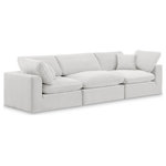 Meridian Furniture - Comfy Upholstered Modular Sofa, Cream, 3-Piece: 1 Armless Chair, 2 Corner Chair, Velvet - Give your space a whole new look with this cream Comfy velvet sofa. This handsome sofa fits nicely with other items in the Comfy collection and is a versatile seating option designed for adaptability, comfort and style. Wrapped in rich cream durable velvet upholstery, this sofa offers a plush embrace of overstuffed down feather cushions, carefully crafted to deliver the highest level of comfort. The perfect seat for creating an oasis for relaxation, this sofa has thick foam surrounding its frame for added support and coziness.