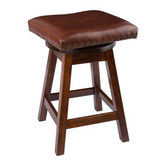 Furniture Barn USA - Swivel Bar Stool, Maple Wood With Leather Seat, Rich Tobacco, Counter Height - Bar Stools and Counter Stools