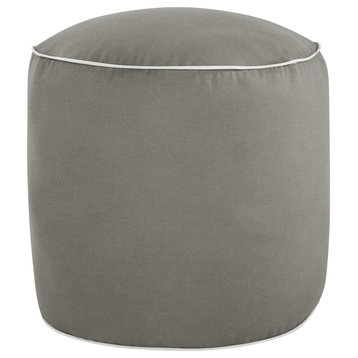 Canvas Taupe Indoor/Outdoor Round Bean Pouf, Canvas Charcoal, 20, X 20, X 18"