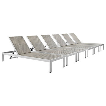 Modern Urban Outdoor Patio Chaise Lounge Chair, Set of 6, Gray Gray, Aluminum
