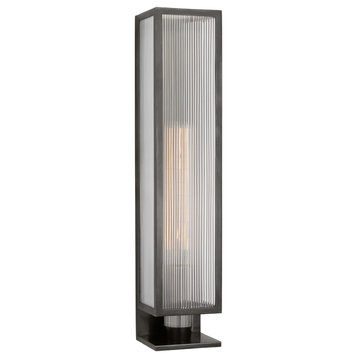 York 24" Single Box Outdoor Sconce in Bronze with Clear Ribbed Glass