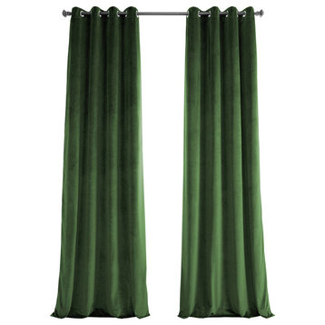Heritage Plush Velvet Grommet Curtain Single Panel, Eden Green, 50w X 84l