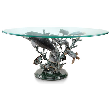 Metal and Glass Dolphin Seaworld Coffee Table