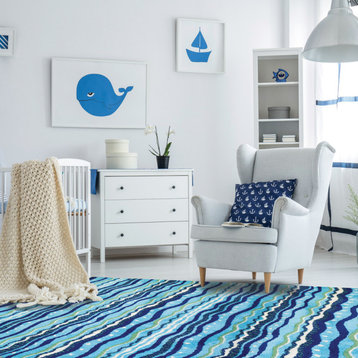 Wavey Stripes Blue Indoor Area Rug, 5'x7'