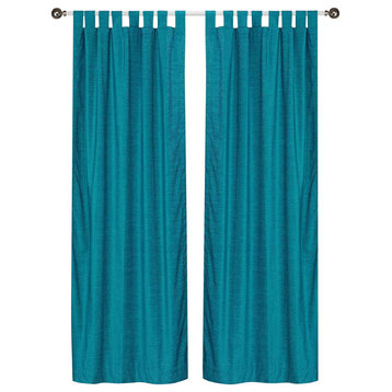 Turquoise Tab Top  Velvet Curtain / Drape / Panel   - 43W x 84L - Piece