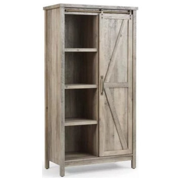 Farmhouse Storage Cabinet, Sliding Door & Multiple Open Shelves, Rustic Gray
