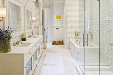 Inspiration for a victorian white tile bathroom remodel in New York with white walls and white countertops