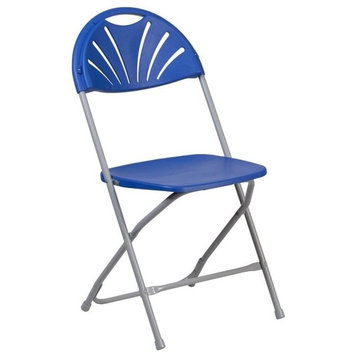 Bowery Hill Plastic Fan Back Folding Chair in Blue