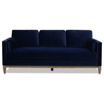 Jennifer Taylor Home - Knox 84" Modern Farmhouse Sofa, Dark Navy Performance Velvet - The perfect blend between casual comfort and style, the Knox Seating Collection by Jennifer Taylor Home brings cozy modern feelings into any space. The natural wood base and legs make a striking combination with the luxurious velvet upholstery. The back and arm pillows are all removable and reversible for the ultimate convenience of care. Whether you're lounging alone or entertaining friends, let the Knox chair and sofa be the quintessential backdrop of your daily routine.