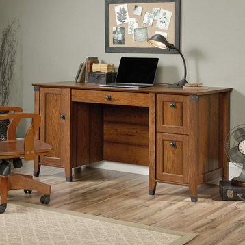Rustic Desk, 2 Drawers and Cabinet With Adjustable Inner Shelf, Washington Cherr