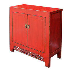 Chinese Distressed Rustic Red Foyer Console Table Cabinet - Accent Chests And Cabinets