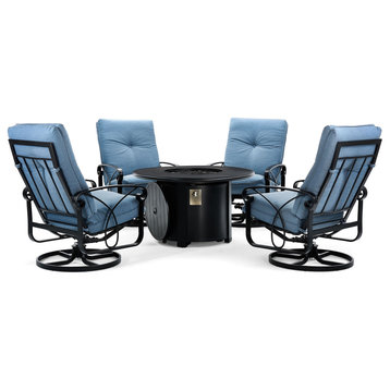 Palazzo Cushion 5-Piece Chat Set (4 Swivel Lounge Chairs, Fire Pit)