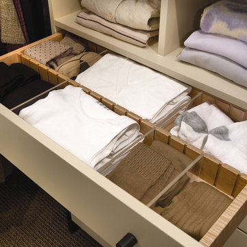 White Master Closet with Acrylic Divider Drawers