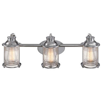 3-Light Seeded Glass Shade Wall Light Fixture With Chrome Finish